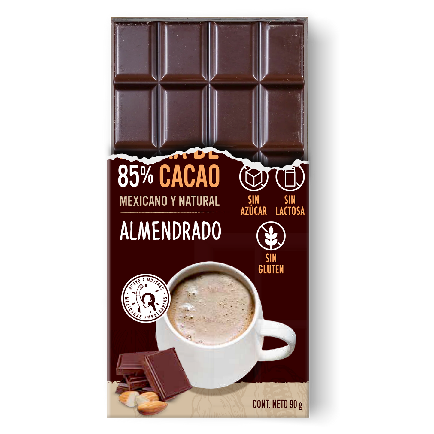 Barra de Cacao Almendrado Keto 90 g - Sin Azúcar