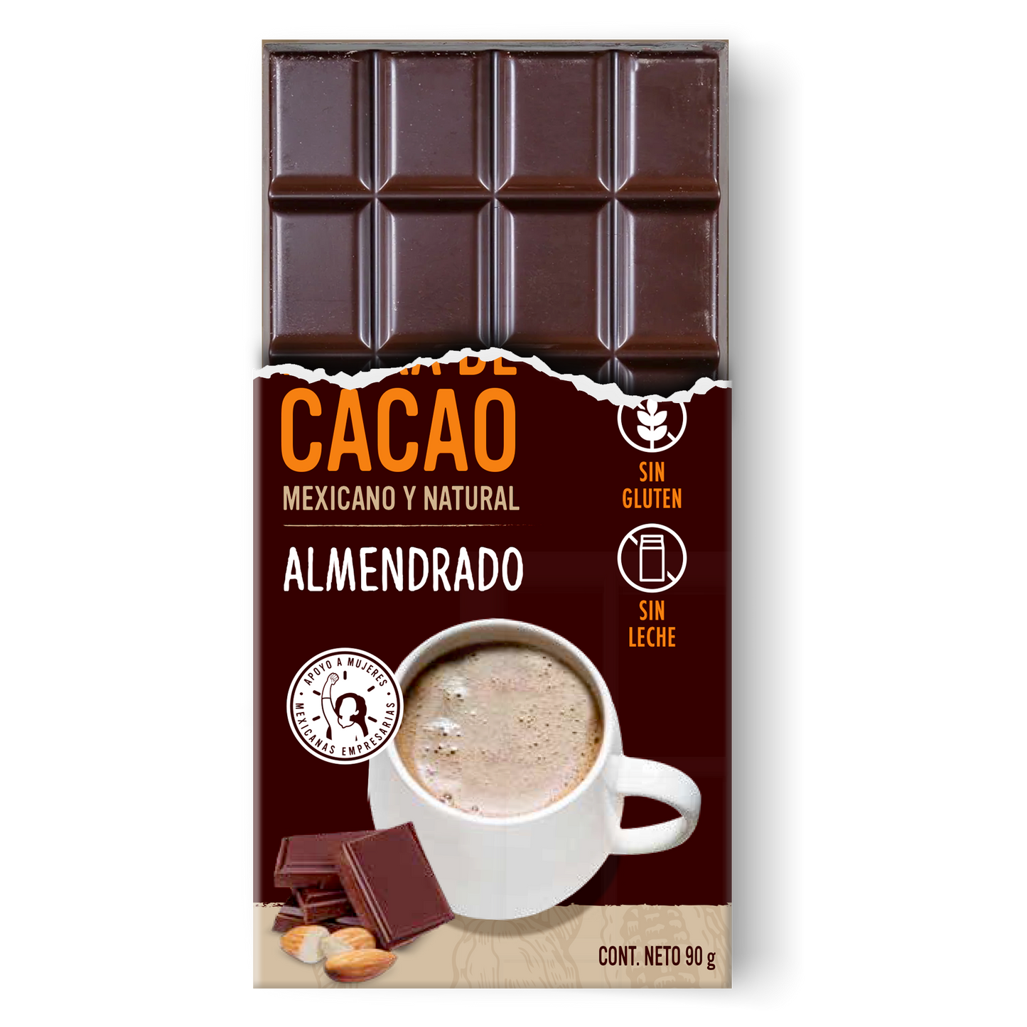 Barra De Cacao Almendrado Vegano 90 g
