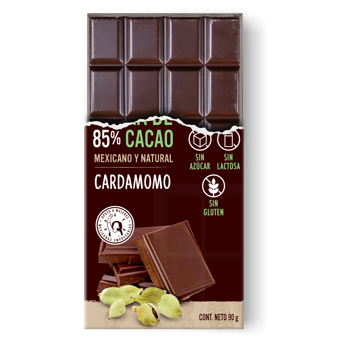 Barra de Cacao Cardamomo Keto 90 g - Sin Azúcar