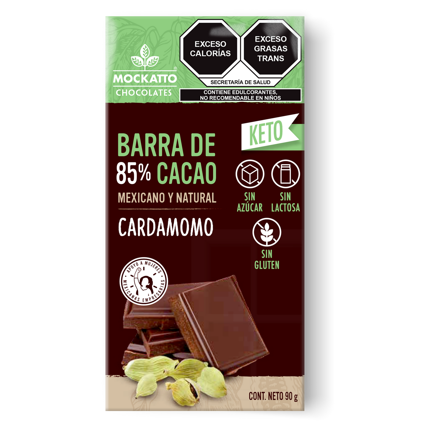 Barra de Cacao Cardamomo Keto 90 g - Sin Azúcar