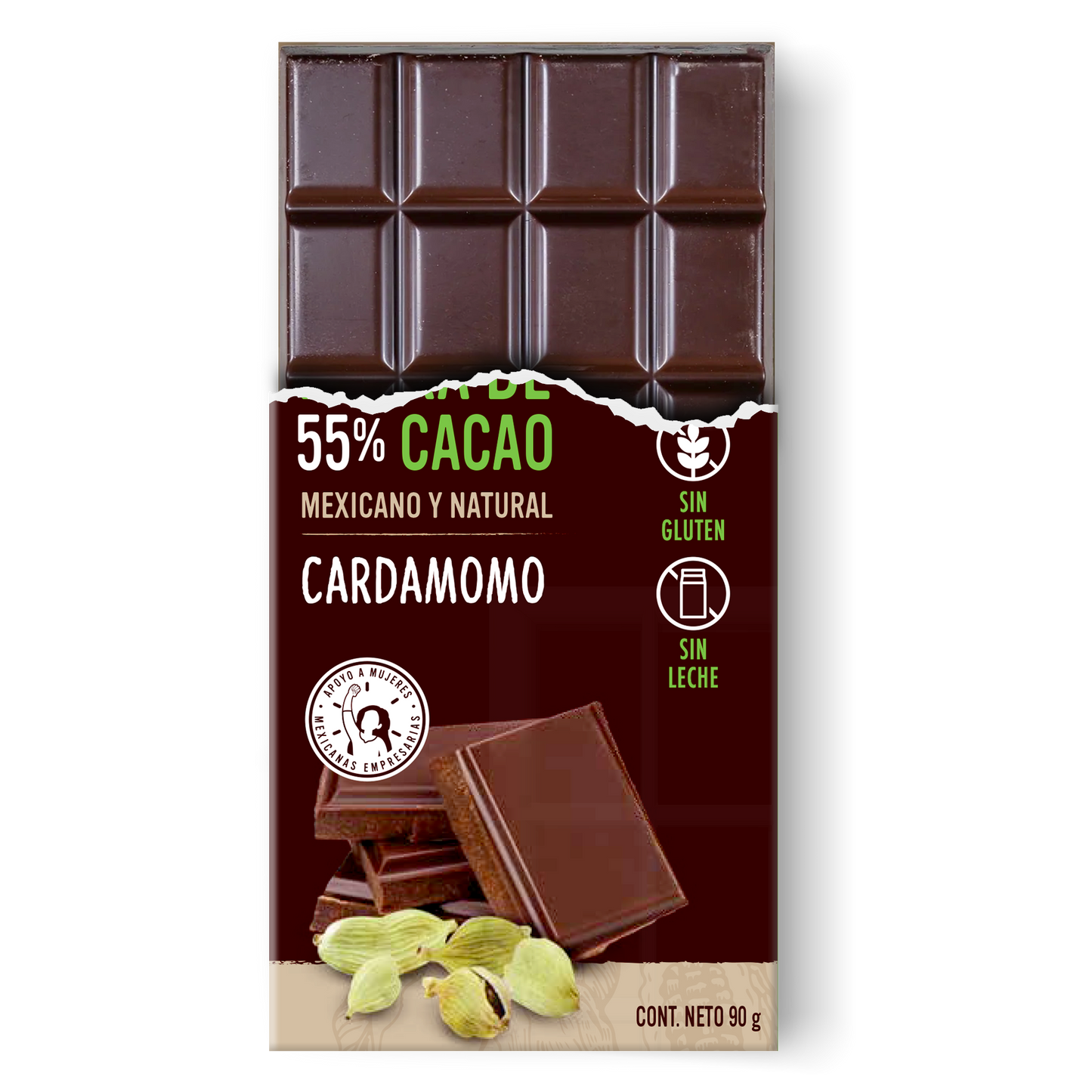 Barra de cacao Cardamomo Vegano 90 g