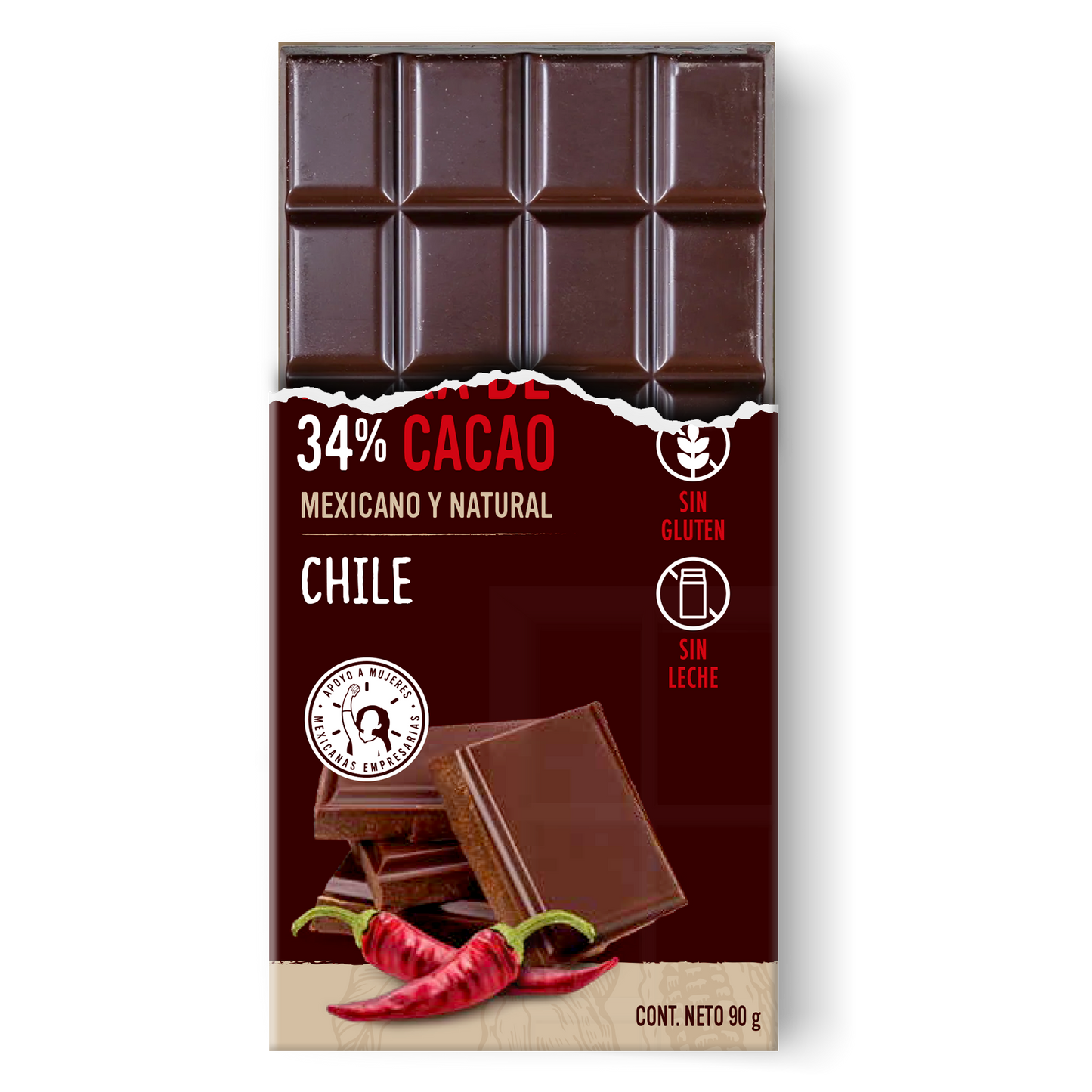 Barra de Cacao Chile Vegano 90 g