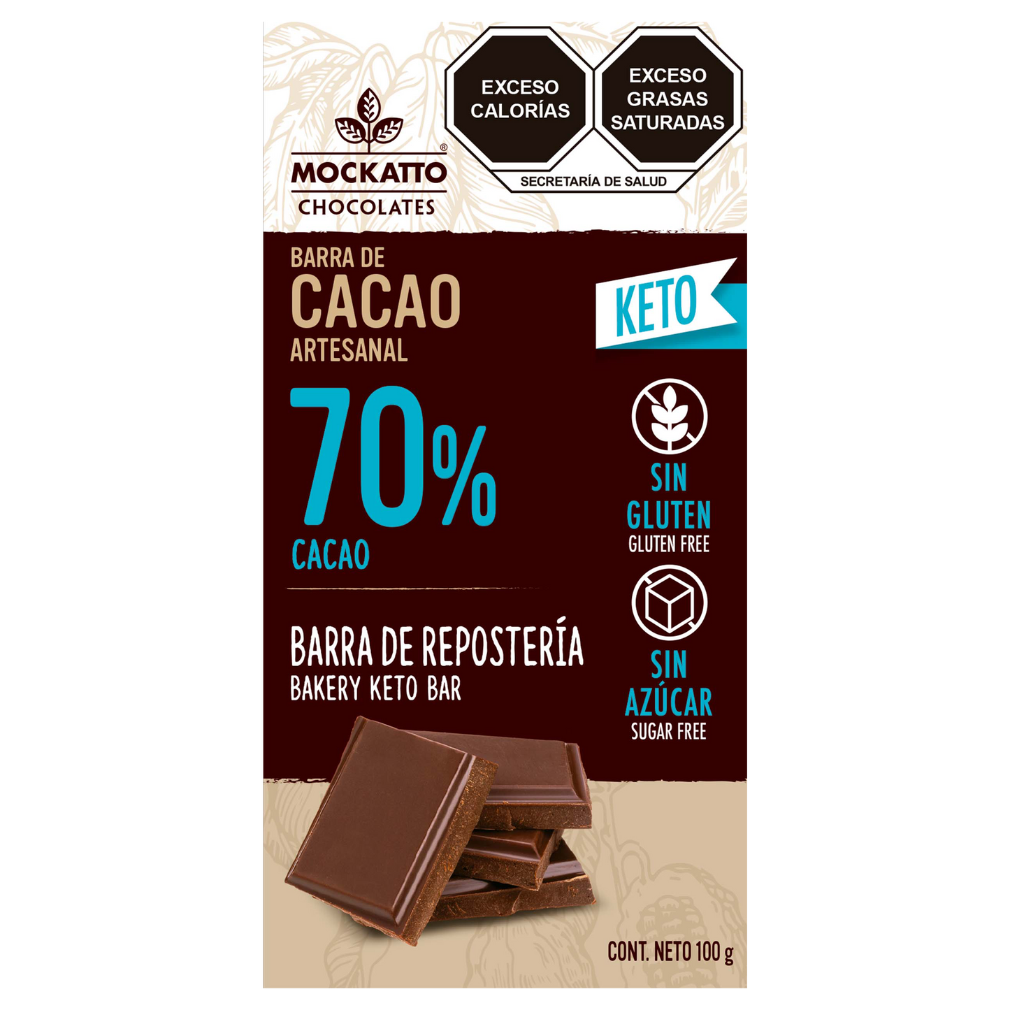 Barra de Cacao Para Repostería Keto 90 g - Sin Azúcar