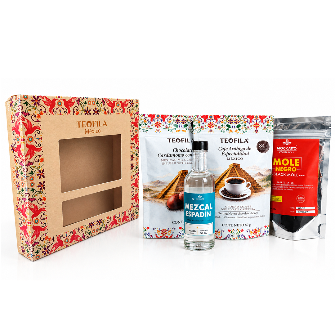 Kit Teófila gourmet mexicano con chocolate, café de especialidad, mezcal espadín y mole negro